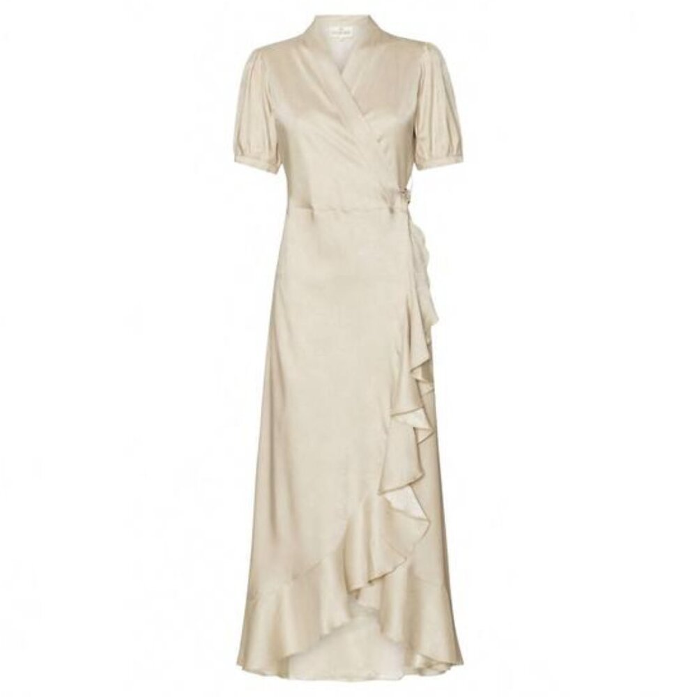 Karmamia Iris Dress Art Deco Shell Wrap Midi Ruffle Cream NWT - Size S/M